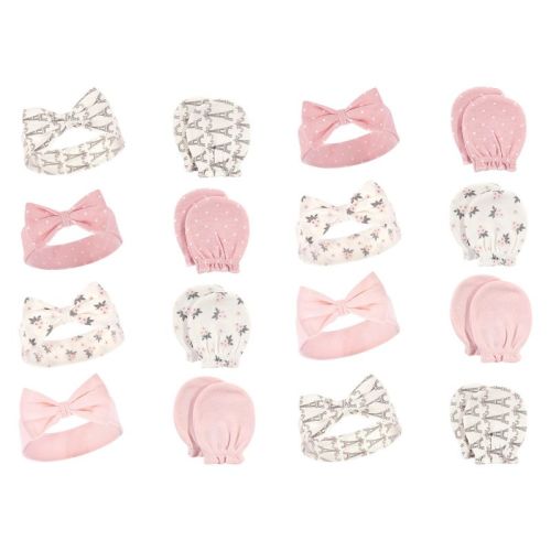 Hudson Baby Infant Girl 16Pc Headband and Scratch Mitten Set, Paris, 0-6 Months