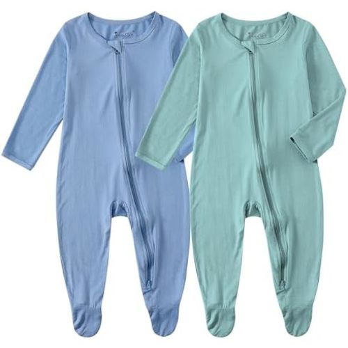 Baby Bamboo Rayon Romper Infant Footies Long Sleeve Double Zipper Outfits 2-Pack One-Piece Jumpsuits