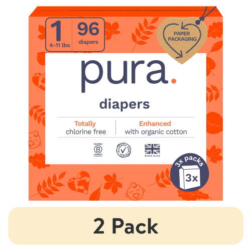 (2 pack) Pura Sensitive Soft Sustainable Baby Diapers Size 1, 96 Count (Choose Your Size and Count)