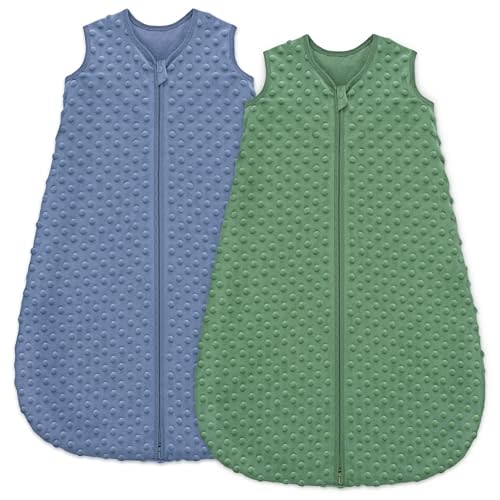 Unnivoll Fleece Baby Sleep Sack 12-18 Months with Plush Dots 1.5 Tog Baby Wearable Blanket with 2-Way Zipper Warm Sleeping Sack for Toddler Infant - Large, Blue&Green
