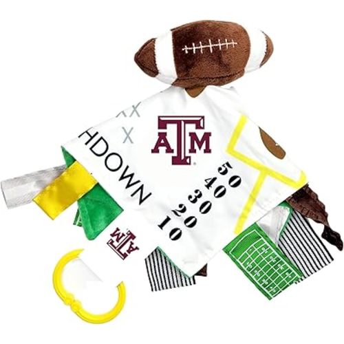 The Learning Lovey Texas A&M University Baby Football Tag Toy - College Baby Sensory Crinkle Toys - Soft & Safe - Ideal Baby Stroller Toy - BPA Free w/Stroller Clip (10" x 10" Tag Toy)…