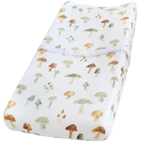 LifeTree Muslin Changing Pad Cover for Baby Girls Boys, 70% Viscose from Bamboo and 30% Cotton Natural Diaper Change Table Pad Covers, Soft Boho Changing Pad Sheets, Mushroom, 16"x32"
