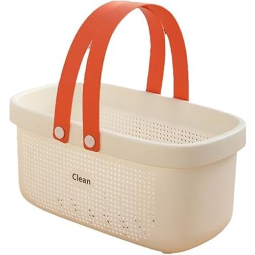 Bathroom Basket, Portable Toilet Basket with Silcone Handle and Hollowed Design Plastic Bathroom Storage Basket Shower Caddy Bin for Bathroom Kitchen Dorm Room Bedroom