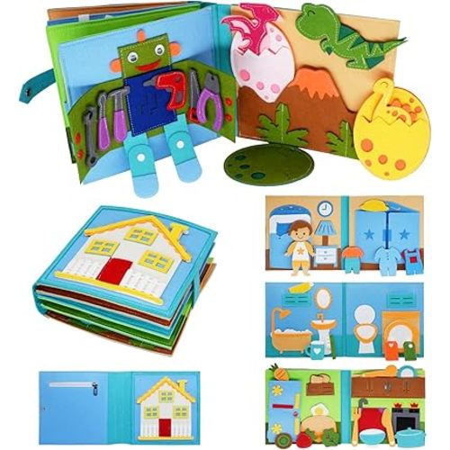 Montessori Felt Busy Book Toddlers Quiet Book Preschool House Pretend Play Early Learning Educational Travel Toys for Kids Age 2 3 4 5 6 Travel Essentials Daily House Learning Activitie Boys Gift
