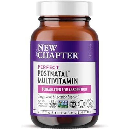 New Chapter, Postnatal Vitamins Lactation Supplement, Complete Multivitamin with Fermented Vitamin D3 + B Vitamins, Made with Organic Vegetables & Herbs, Non-GMO Ingredients, 96 Count