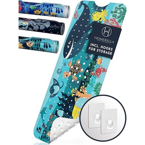 Homerella Baby Bath Tub Mat | Anti Mold Mildew Resistant Non Slip Kids and Adult Bath Tub Shower Mats | 40x16 inch Long with Suction Cups for Secure Grip Hooks for Storage & Drying | Machine Washable