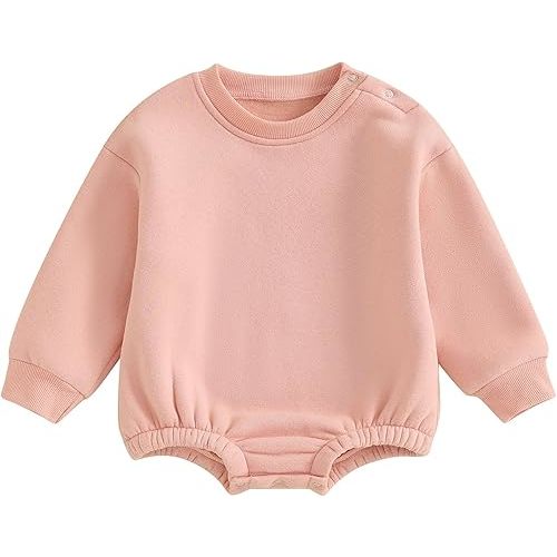 Newborn Baby Boy Girl Clothes Fleece Sweatshirt Bubble Romper Solid Oversized Thick Sweater Romper Winter Clothes
