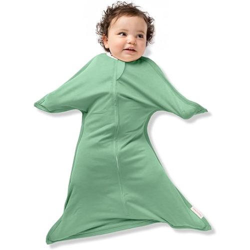 SleepingBaby Zipadee-Zip Transition Swaddle - Cozy Baby Swaddling Blanket with Zipper Convenience - Roomy Baby Wearable Blanket for Easy Diaper Changes - Basil, Medium (6-12 Month)