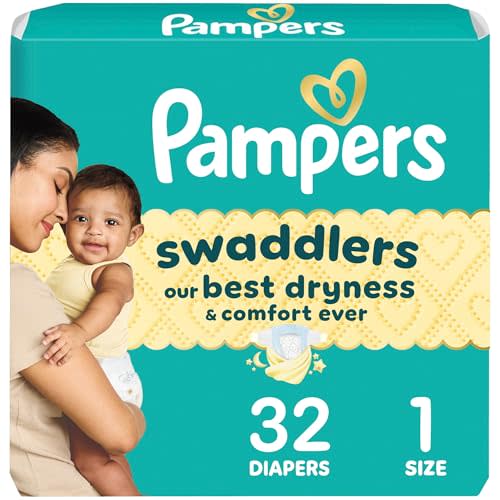 Pampers Swaddlers Diapers, Size 1 (8-14 lbs), 32 Count, Absorbent, Keeps Baby Dry and Comfortable, Skin Safe Disposable Baby Diaper (Packaging May Vary)