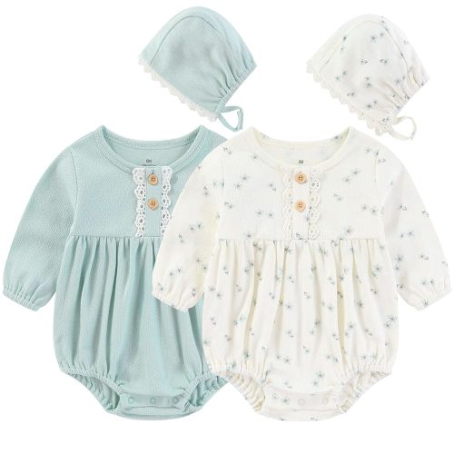 Baby Girl Clothes Cotton Bubble Romper Floral Bodysuits Infant Outfit Set