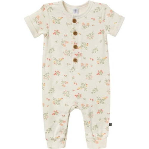 Modern Moments by Gerber Gender Neutral Short Sleeve Henley Romper, Sizes 0/3 Months - 24 Months