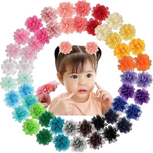50PCS Baby Girls Hair Ties 2inch Chiffon Flower Bows Rubber Bands Soft Elastics Ponytail Holders Accessories for Infants Toddlers Kids Children Set of 25 Pairs