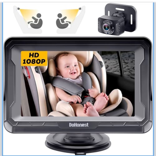 DoHonest Baby Car Camera HD 1080P - Rear-Facing Car Baby Monitor with Night Vision, Adjustable View Angle, Easy Setup, Anti-Glare Display, Safety for Kids & Infants