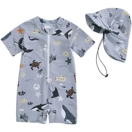 Hnyenmcko Infant Baby Boy Girls Rash Guard Swimsuit Short Sleeve Zipper Bathing Suit Toddler One Piece Swimwear Sunsuit