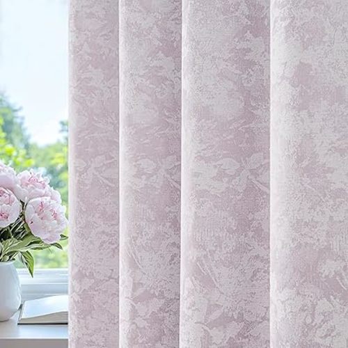 Beauoop Purple Floral Jacquard Blackout Curtains for Bedroom 52x63 2 Panels
