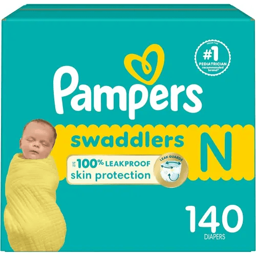 Pampers Baby Diapers - Swaddlers - Size 0, 140 Count, Ultra Absorbent Disposable Newborn Diaper