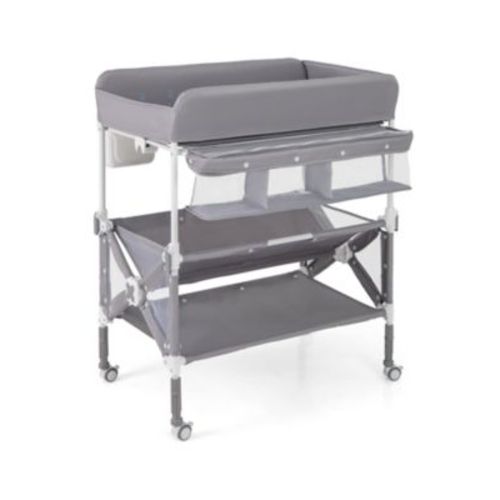Portable Baby Changing Table with Wheels and Large Storage Rack
