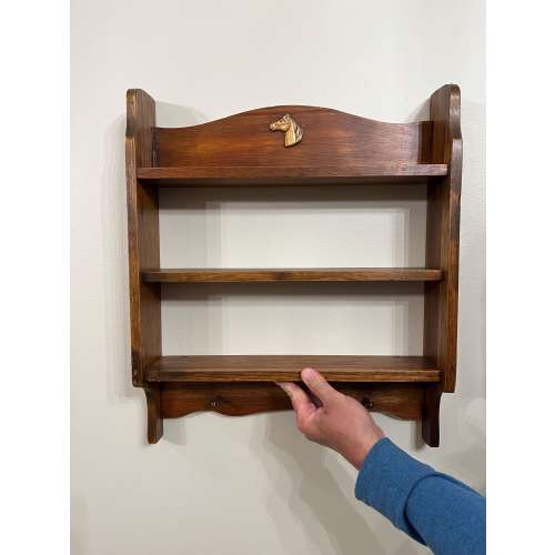 Vintage Horse Wood Wall Shelf with Pegs