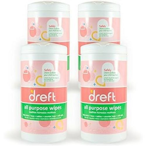 Dreft Multi-Surface All-Purpose Gentle Cleaning Wipes for Baby Toys, Car Seat, High Chair & More, 70 Count (Pack of 4)
