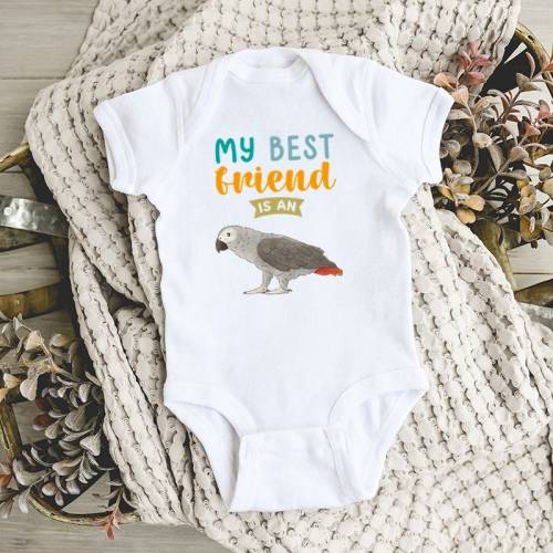 My Best Friend is an African Grey Parrot Baby Bodysuit, Bird Toddler Baby Boy Baby Girl Clothes, Parrot Baby Shower Gift, Baby Announcement