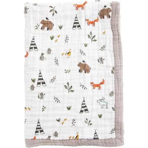 Little Unicorn Forest Friends Cotton Muslin Quilt Receiving Blanket | 100% Cotton | Super Soft | Babies and Toddlers | 30” x 40” | Machine Washable