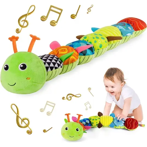 Infant Baby Musical Stuffed Animal Activity Soft Toys with Multi-Sensory Crinkle, Rattle and Textures, for Tummy Time Newborn 0-3-6-12 Months Boys, Girls, Caterpillar