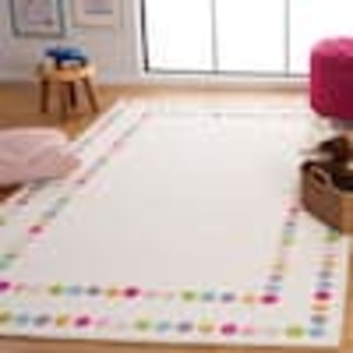 SAFAVIEH Kids 5 ft. x 5 ft. Ivory/Pink Polka-Dot Border Square Area Rug SFK928U-5SQ