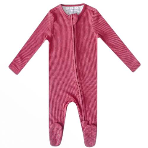 Rib Knit Zip-Up Footie Pajama - Berry