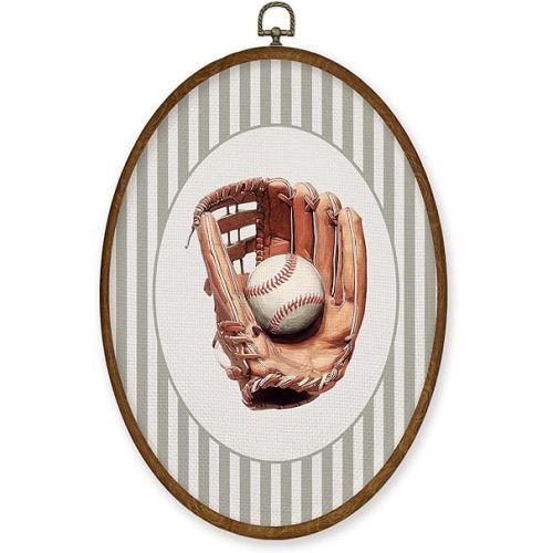 WULQYING Baseball Nursery Wall Art Decor, Sports Nursery Boys Room Oval Framed Canvas Art Prints, Sport Lover Gift Baseball Wall Hanging Decor for Kids Boys Room Bedroom Playroom, 8.5x11.3 Inches