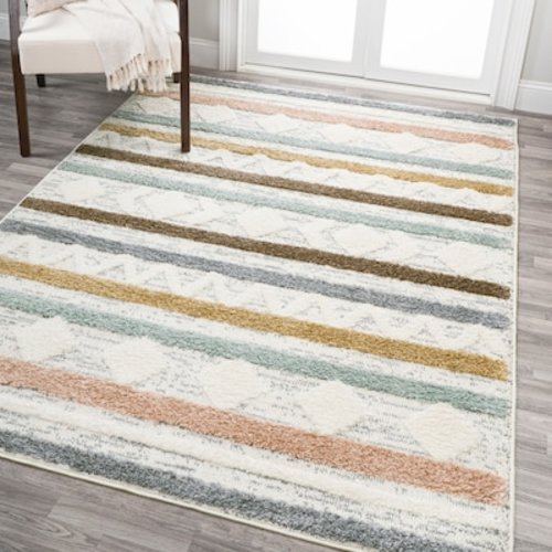 JONATHAN Y Santa Theresa Faiza High-Low 8 X 10 (ft) Multi/Cream Indoor Stripe Bohemian/Eclectic Area Rug in the Rugs department at Lowes.com