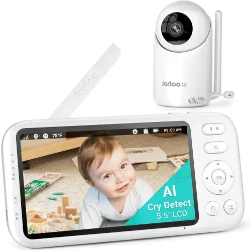 Jartoo 2K Video Baby Monitor Camera and Audio 5.5" Full HD Screen, 3600ft Long Range No WiFi, Portable, Night Vision, Two Way Talk, AI Cry Detect, 6000mAh
