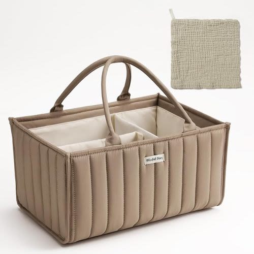Blissful Diary Baby Diaper Caddy Organizer, Gift for Baby Shower List, Newborn Essentials, Baby Registry Must Have, Baby Birthday-Stylish Baby Diaper Caddy Basket With A Baby Burp Cloth - Mocha Brown - Mocha Brown + 1 Burp Cloth