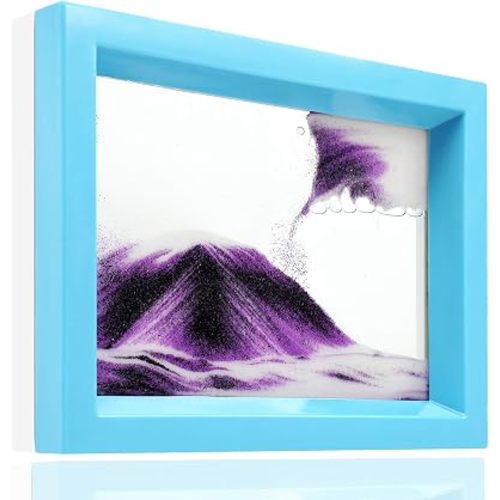 Moving Sand Art Liquid Motion Bubbler Flowing Sand Art Picture Desktop Sensory Calming Fidget Toy Voted Best Gift!(Ocean Heart) (Purple)