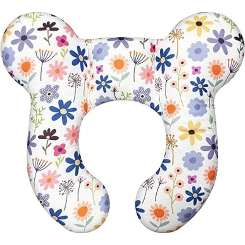 Baby Neck Pillows - Upgraded Toddler Travel Cushion for Toddler Head and Neck, Infant Neck Pillow for Car Plane Stroller Pushchair - Flower C
