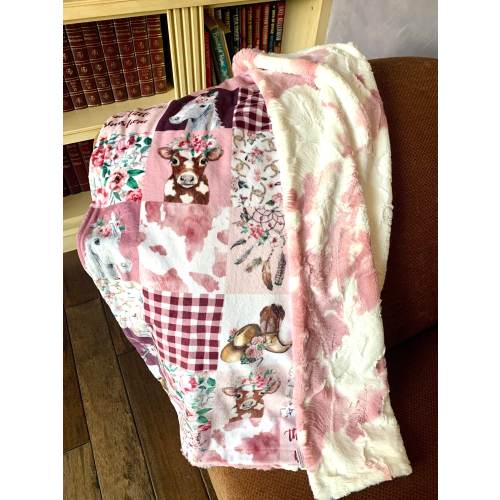 Personalized Handmade Luxury MINKY Blanket, Cowgirl Minky Baby Blanket with Luxe Cuddle Minky Fabric, Handheld Lovie