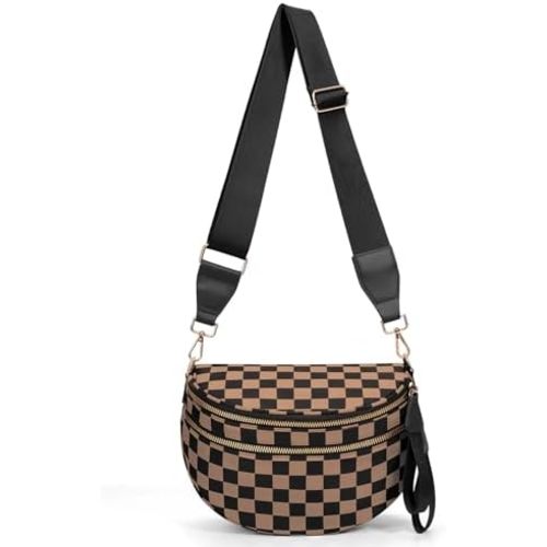 Checkered Crossbody Bum Bags for Women Nylon Checkered Purse Checkerboard Fanny Pack