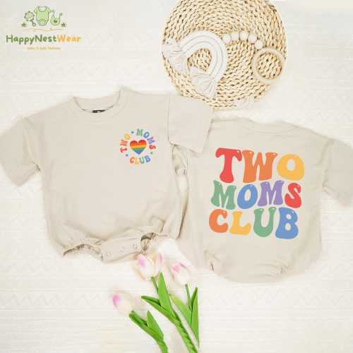 Two Moms Club Baby Romper, LGBTQ Toddler, Pride Month Kids Tee, Cute Rainbow Toddler, Pride Month Bodysuit, Two Moms Romper, Pride Kids Gift