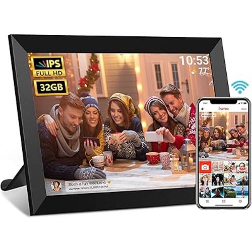 FRAMEO Digital Photo Frame, 10.1 Inch WiFi Digital Picture Frame with 1280x800 IPS HD Touch Screen, 32GB Storage Auto-Rotate Wall Mountable Easy Share Photos or Videos via Frameo App from Anywhere