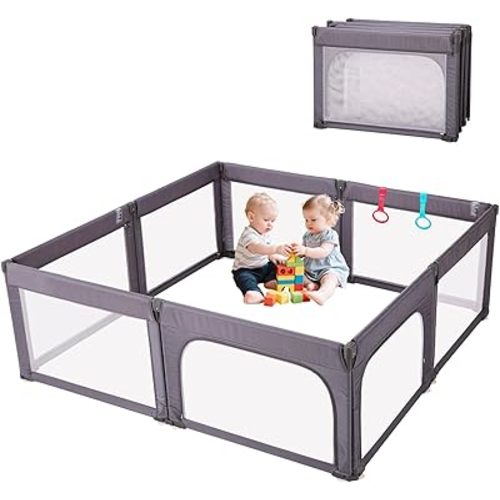Doradotey Baby Playpen Foldable for Toddlers 1-3, Size&Shape Adjustable Baby Enclosure, 8-Panels Detachable Gate 79x71 Large Indoor Playard, Easy Assembly Mesh Playpen Safety Child Fence Play Area