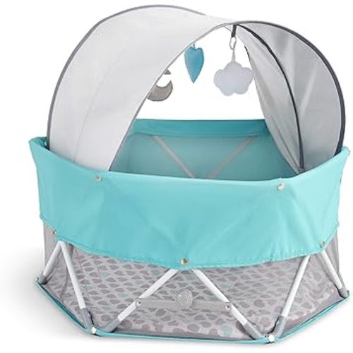 Regalo On-The-Go Baby My Play, Portable Play Yard, and Activity Mat, Indoor & Outdoor, Includes UPF Canopy with Toys, Padded Bottom and Carry Case