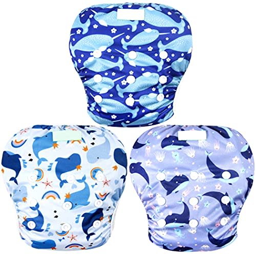 Wegreeco Baby & Toddler Snap One Size Adjustable Reusable Baby Swim Diaper (Whale, Large, 3 Pack)