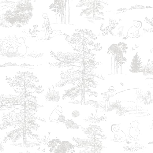 RoomMates Disney Winnie The Pooh Gray Peel and Stick Wallpaper, RMK12623RL