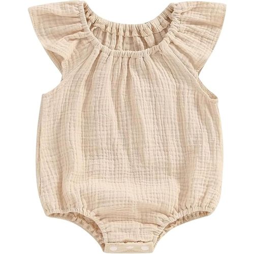 Newborn Baby Girl Summer Clothes Romper Sleeveless Flying Sleeve Solid Color One Piece Jumpsuit Bodysuit Infant