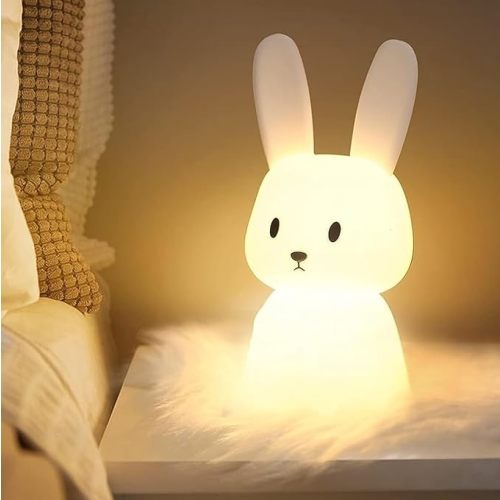 Veilleuse en forme de lapin pour chambre d'enfant, lampe tactile portable à DEL à 7 couleurs changeantes avec minuterie, veilleuse en silicone rechargeable par USB pour bébé, enfant, petite
