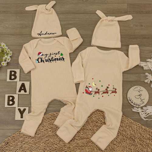 Custom My First Christmas Baby bodysuit and hat, baby Newborn Jumpsuit, Baby Shower Gift, Coming Home, 1st Christmas, Announcement Outfit