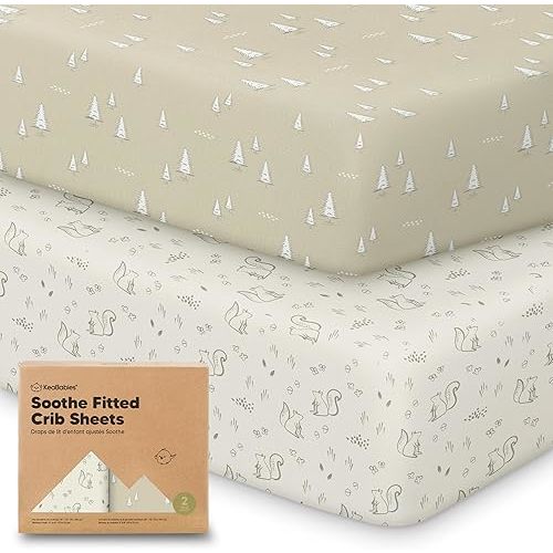 KeaBabies 2-Pack Organic Crib Sheets for Boys, Girls - 52x28 Fitted Crib Mattress Sheet Neutral, Breathable Jersey Cotton Cover for Baby Bed, Toddler Mattress, Soft & Cute Prints (Pine Grove)