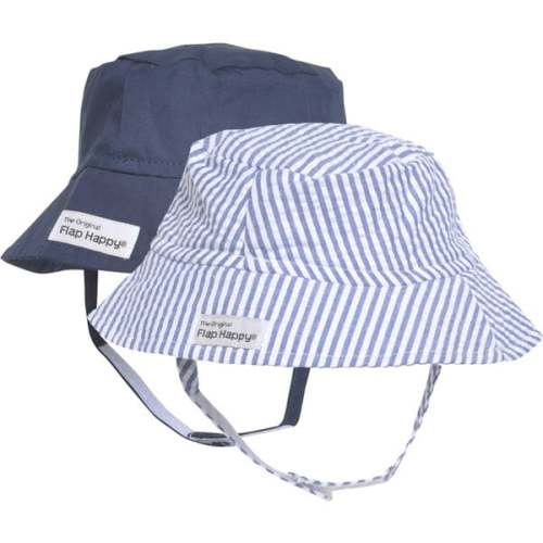 Bucket Hat 2 Pack, Chambray Stripe Seersucker & Navy - Flap Happy | Maisonette