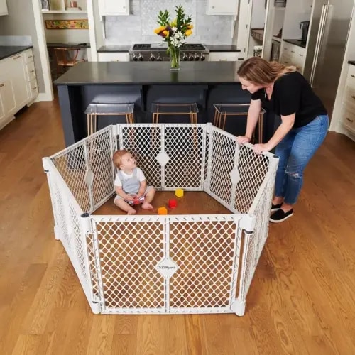 Toddleroo by North States Superyard 6 Panel Free Standing Play Yard, Indoor or Outdoor Baby Playpen, Baby Gate. Made in USA. 5.5 feet Corner to Corner Play Pen (26" Tall, Pewter)