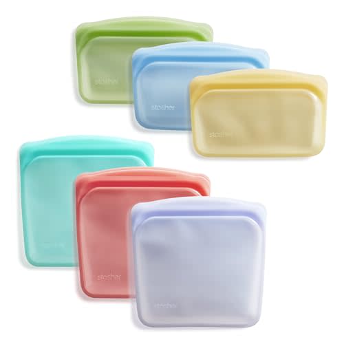 Stasher Premium Silicone Reusable Food Storage Bags, 6-Pack, Multi | Multi-Use Food Storage Bags, Lunch Bag, Travel Containers | BPA Free, Leak-free, Dishwasher-Safe, Eco-friendly