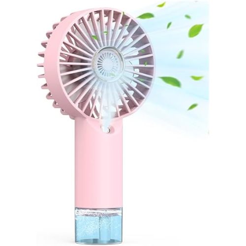 Portable Personal Misting Fan, Handheld Rechargeable Cooling Fan, 3-Speed, Suitable for Travel, Beach and Office Use Pink